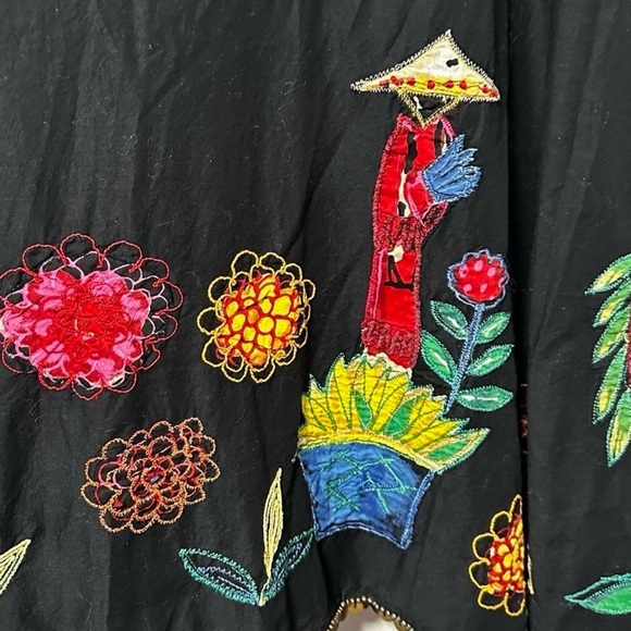 Chico's Black Embroidered Asian Motif Beaded Midi Skirt Women’s Size Medium Boho - Picture 3 of 8